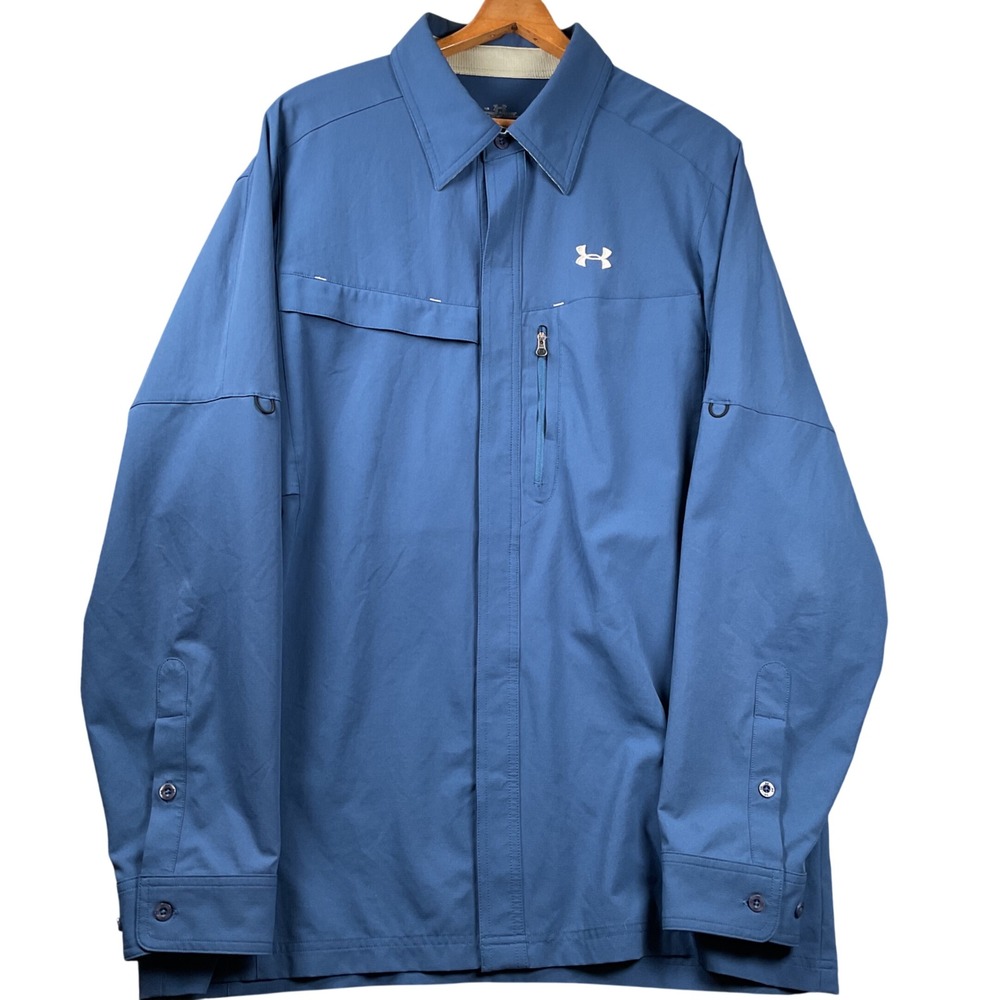Under Armour Fishing Shirt Mens Large Blue Ripstop Long Sleeve Utility Vent